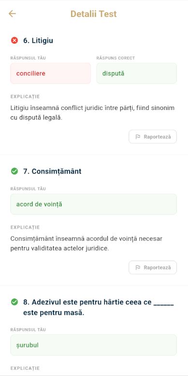 Ecran cu serii numerice și selecția răspunsului