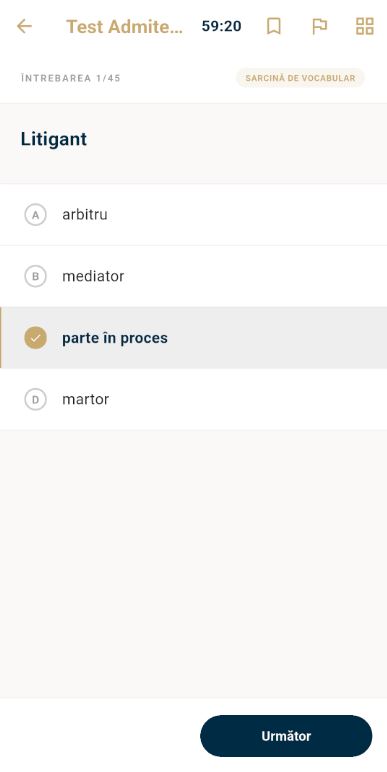 Ecran cu întrebare de raționament analogic și cronometru