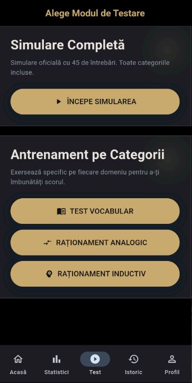 Ecran rezultate simulare cu scor și status admis/respins