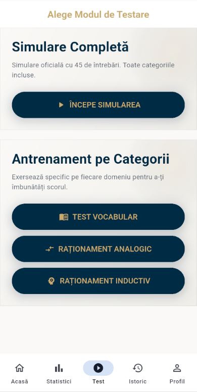 Ecran rezultate simulare cu scor și status admis/respins